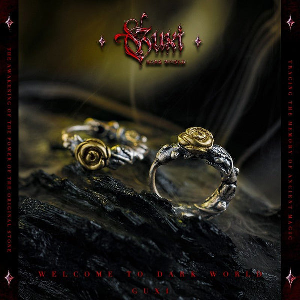 Dark Rose Sterling Silver Earrings - Gothic Thorn Ring Studs Unisex