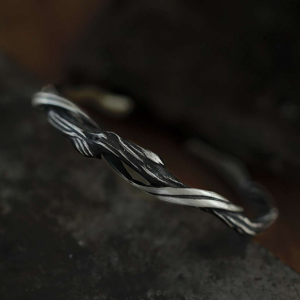 "Driftwood" Mobius 925 Sterling Silver Bangle (Organic Wood Texture) - view 2