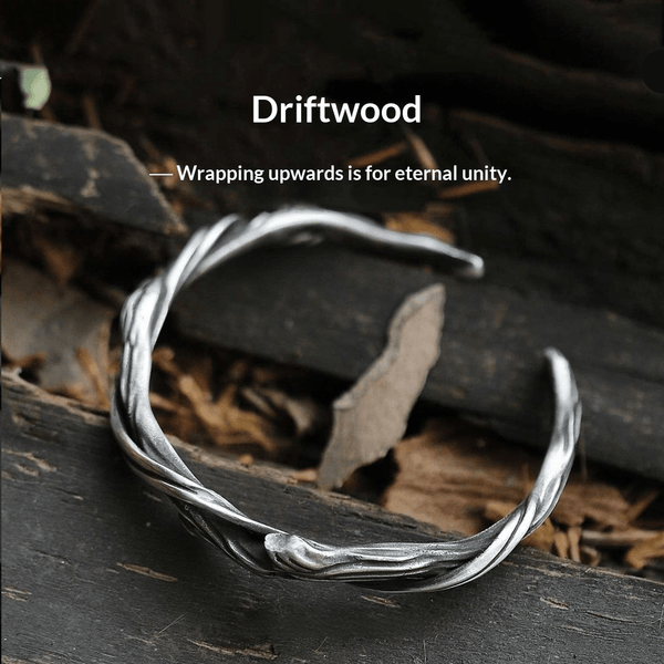 "Driftwood" Mobius 925 Sterling Silver Bangle (Organic Wood Texture)
