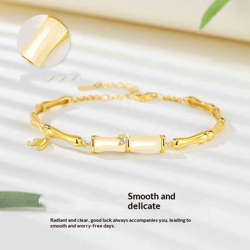 Elegant Bamboo-Inspired Bracelet in 925 Silver with Gold Plating - view 2