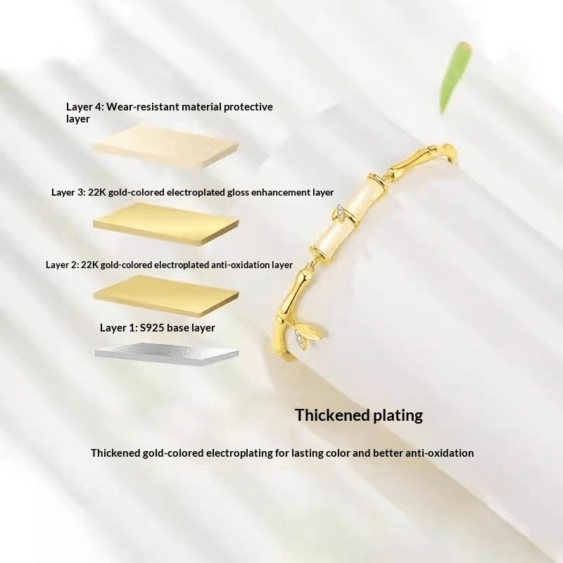 Elegant Bamboo-Inspired Bracelet in 925 Silver with Gold Plating - view 3
