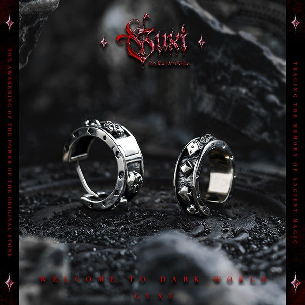 Gothic Hoop Earrings 925 Silver - Skull Cross Diamond Wide Band