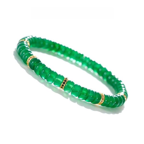 Green Agate Bracelet — 6mm Ice Jade Tone with Brass Accents | Career Growth