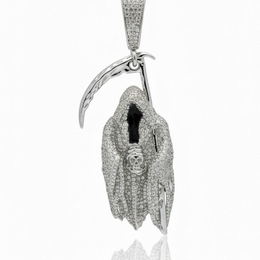 Iced Out Grim Reaper Pendant - Glow in Dark Hip Hop Necklace - view 2