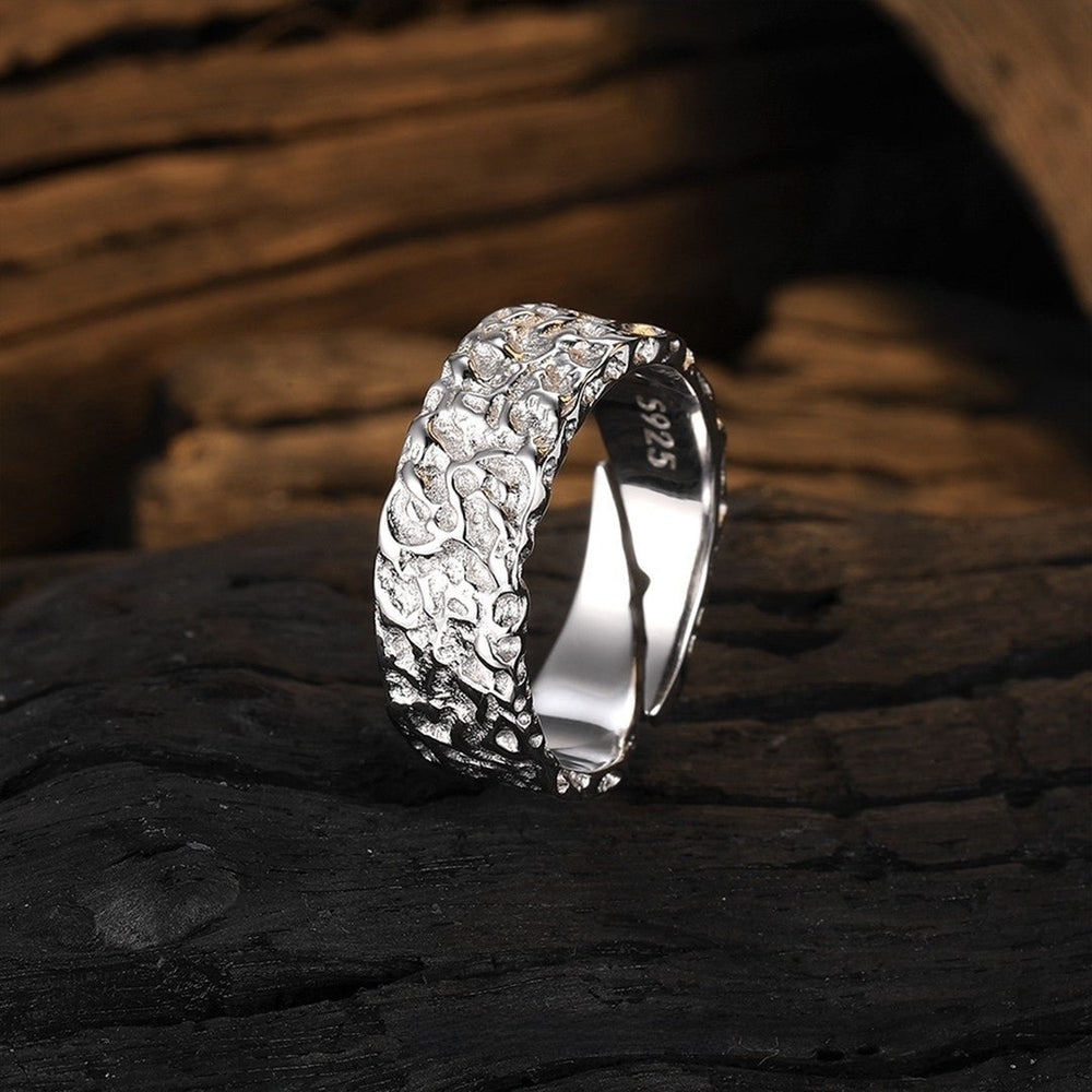 "Lunar Eclipse" Hand-Hammered 925 Sterling Silver Cuff (Moon Surface Texture) - view 3