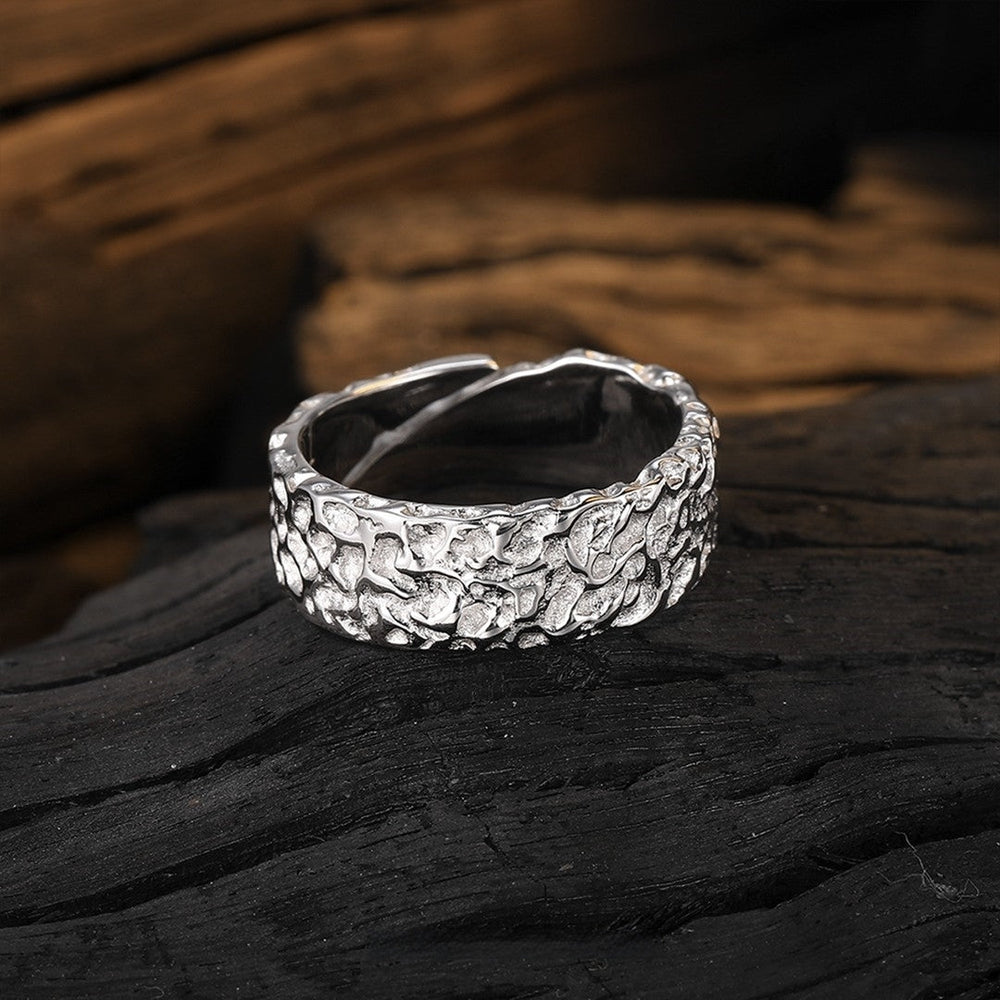 "Lunar Eclipse" Hand-Hammered 925 Sterling Silver Cuff (Moon Surface Texture) - view 4