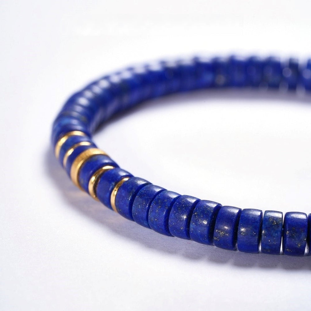 Natural Lapis Lazuli Bracelet — Precision-Cut with Gold and Silver Detail - view 3