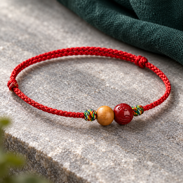 Peachwood & Cinnabar Cord Bracelet