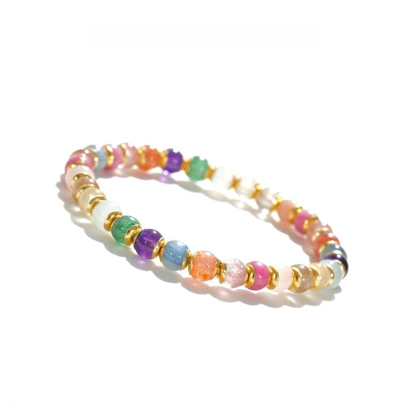 Rainbow Crystal Bracelet — 6mm Multi-Gem “Golden Shield” for Good Fortune