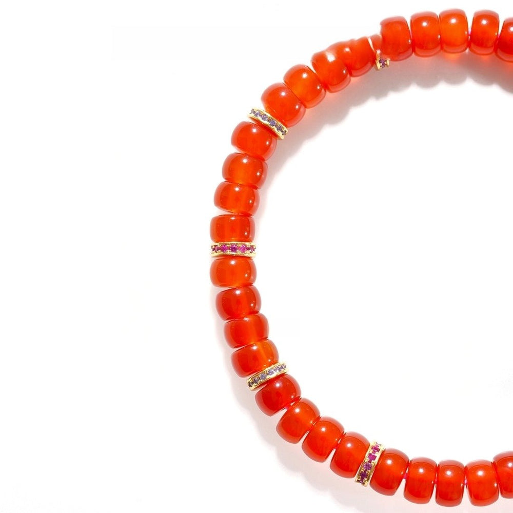 Inner Peace Energy | Red Agate Bracelet — 6mm Natural Gemstone with Copper Detailing - view 2