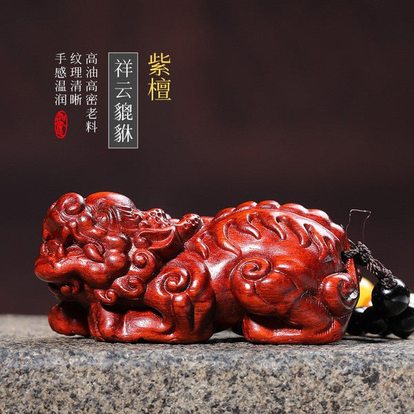 Sandalwood Pixiu Carving Pendant — Handcrafted Wealth Guardian