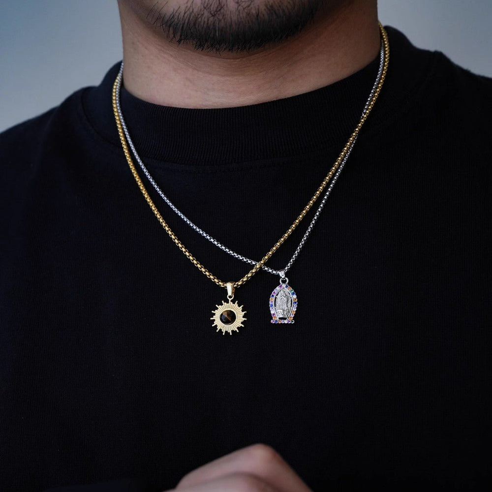 Sun Pendant Necklace with Cat's Eye Stone - Gold Radiating Design - view 4