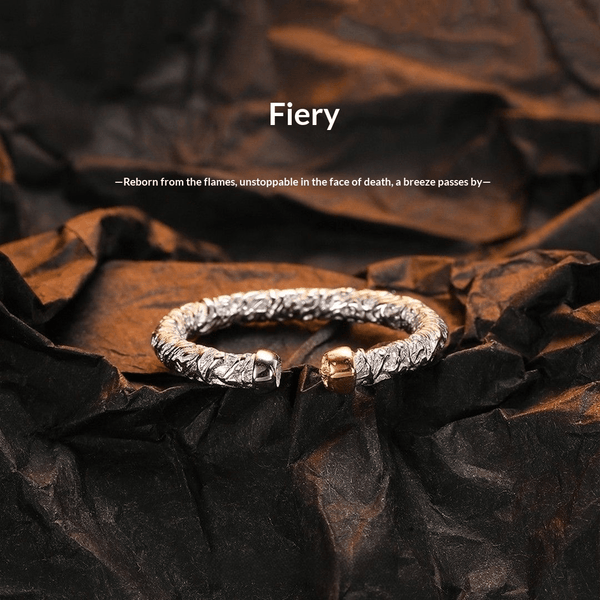 "The Embers" Hand-Hammered 925 Silver Ring with Gold Accents (Wabi-Sabi Style)