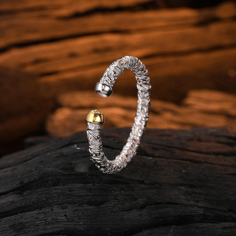 "The Embers" Hand-Hammered 925 Silver Ring with Gold Accents (Wabi-Sabi Style) - view 4