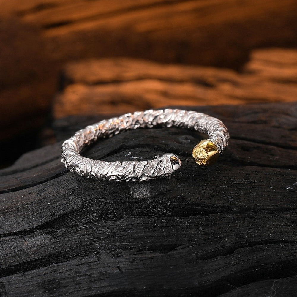 "The Embers" Hand-Hammered 925 Silver Ring with Gold Accents (Wabi-Sabi Style) - view 2