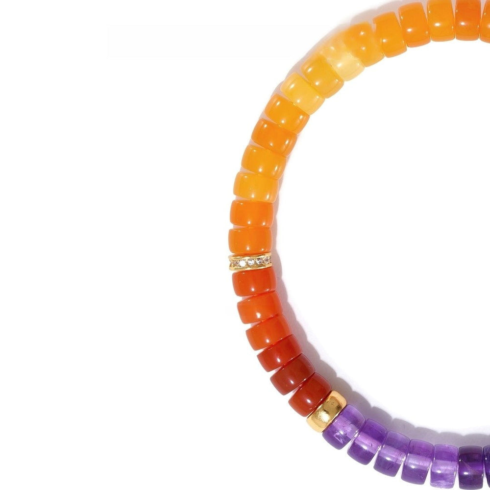 Tibetan Blessed Amethyst & Yellow Agate Bracelet for Grounding - view 2