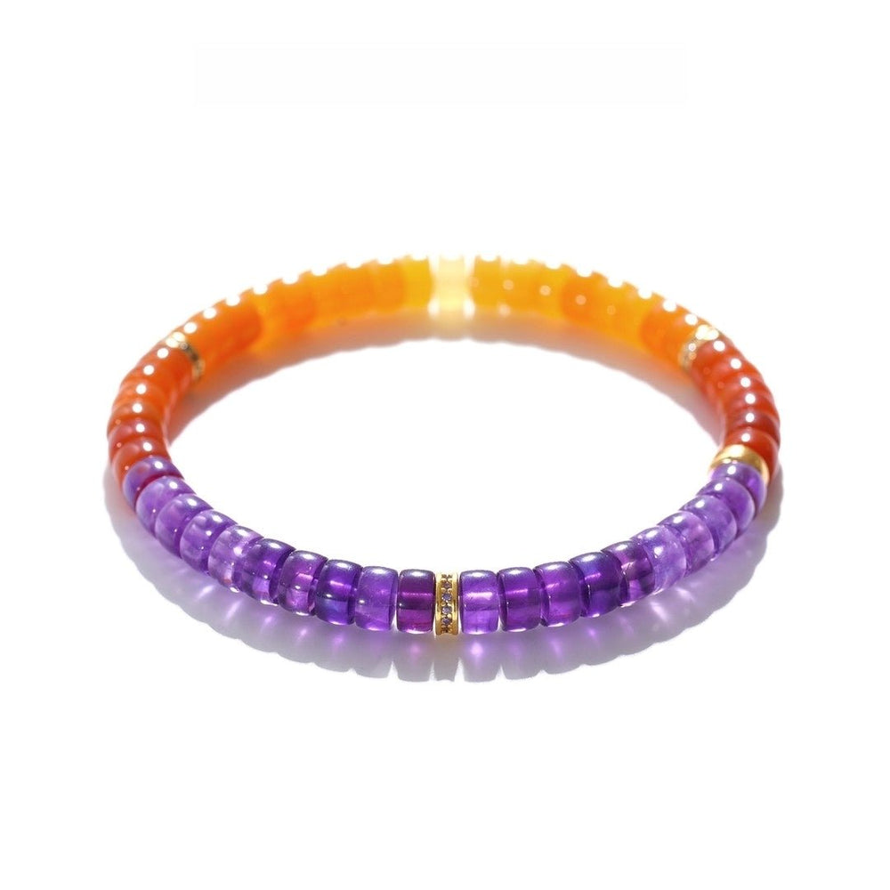 Tibetan Blessed Amethyst & Yellow Agate Bracelet for Grounding - view 4