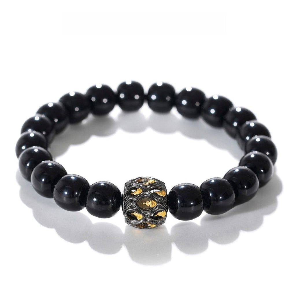 Tibetan Blessed Black Agate Bracelet with Lotus-Carved Bead for Abundance — view 4