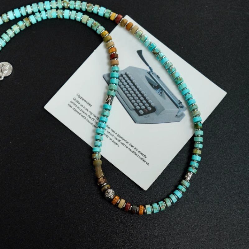 Turquoise Beaded Choker Necklace - Summer Boho Beach Jewelry - view 5