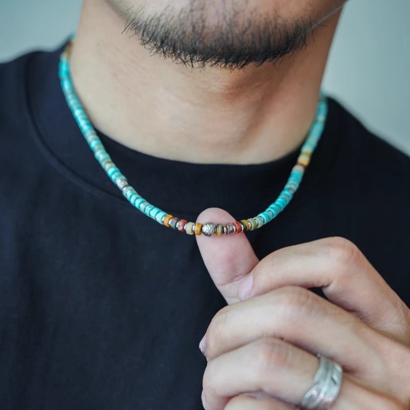 Turquoise Beaded Choker Necklace - Summer Boho Beach Jewelry - view 4