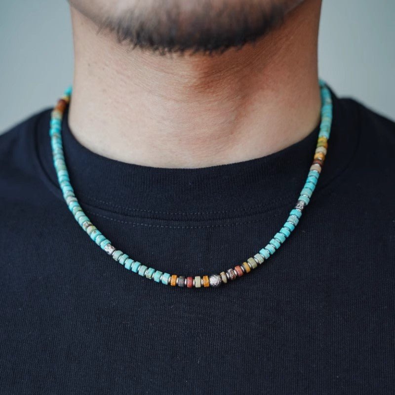 Turquoise Beaded Choker Necklace - Summer Boho Beach Jewelry - view 3
