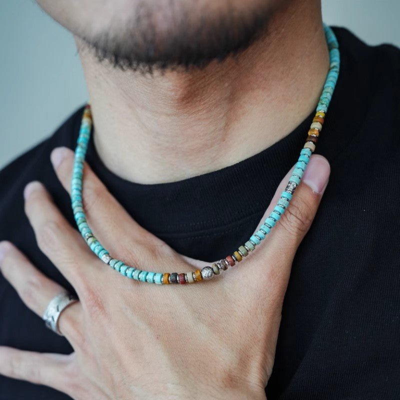 Turquoise Beaded Choker Necklace - Summer Boho Beach Jewelry - view 2