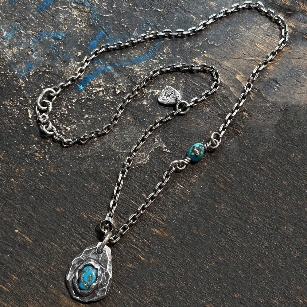 Turquoise Raw Stone Pendant - Stainless Steel Chain Necklace - view 4