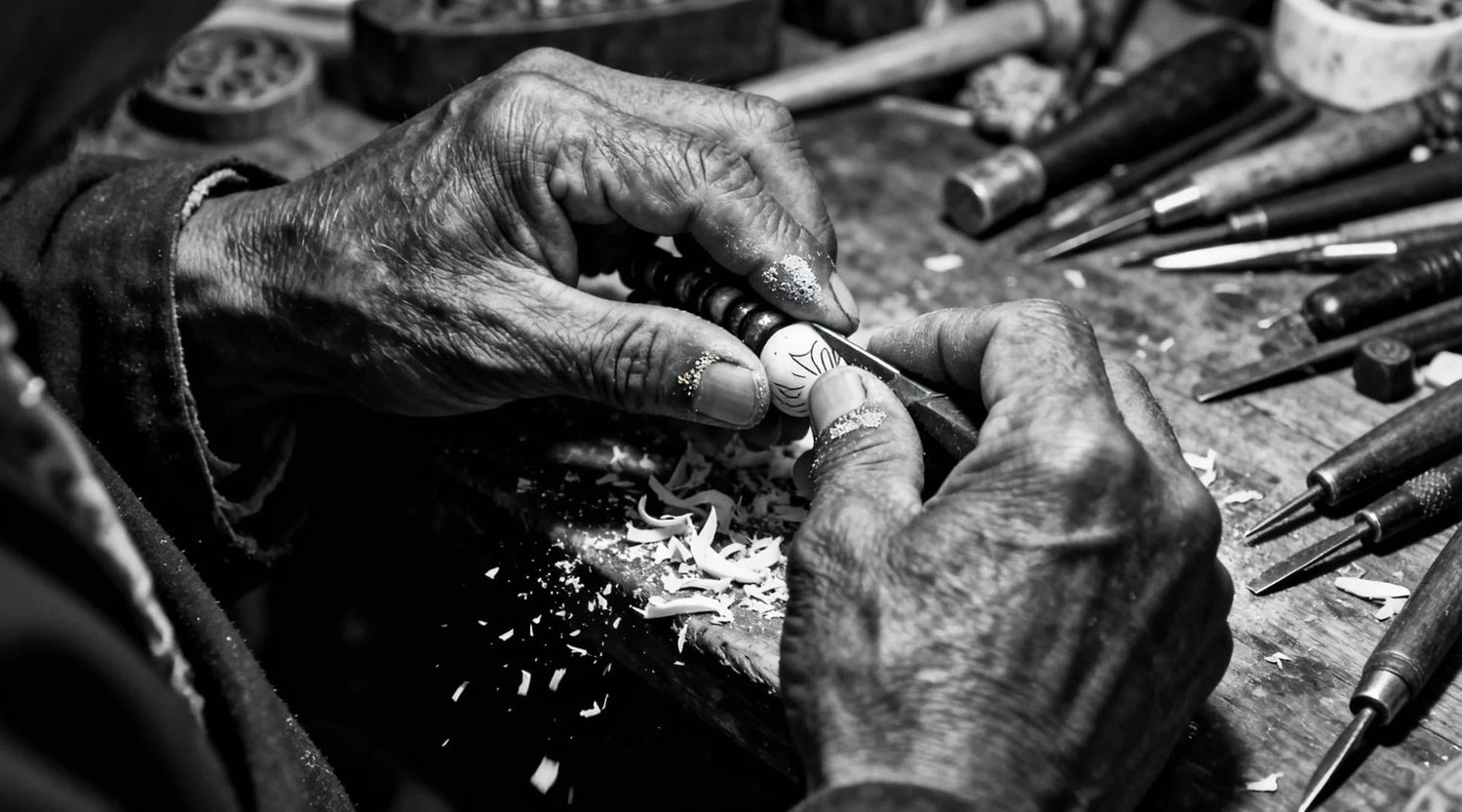 Authentic handmade Tibetan jewelry textures yak bone and wood