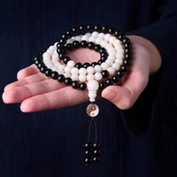 White Bodhi & Black Ebony 108‑Bead Protection Mala Bracelet