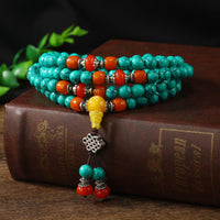 Buddhabelief Tibetan Turquoise and Carnelian Rosary | Handcrafted 108-Bead Rosary