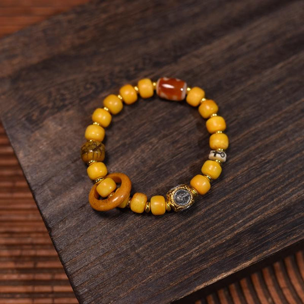 Golden Yak Bone Bracelet | Tibetan Energy Amulet