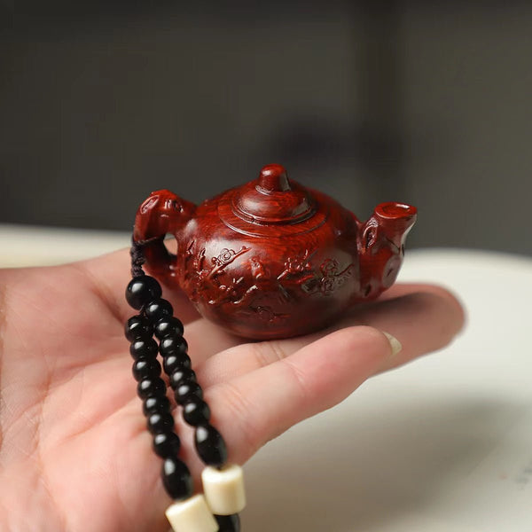 Small‑Leaf Red Sandalwood Teapot Handle Ornament
