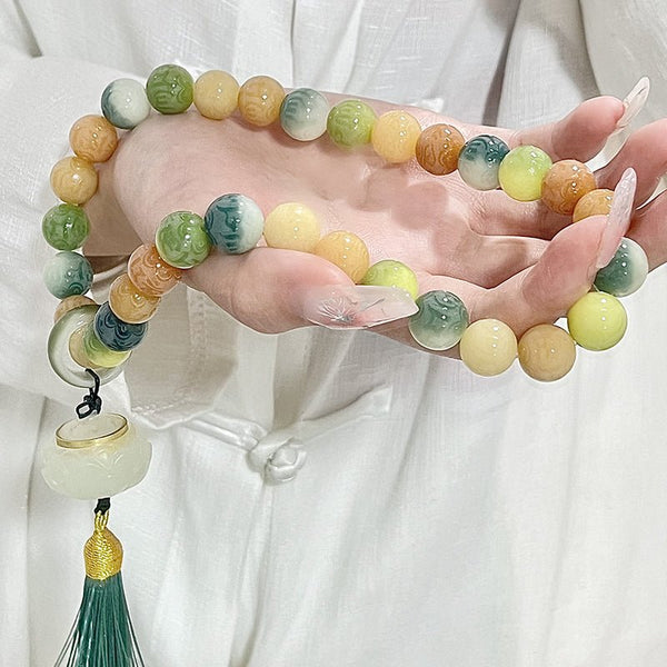 Carved Mantra Mala Beads | Multi-Color Prayer Beads