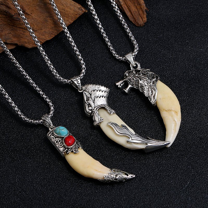 Tibetan Wolf Fang Pendant – Titanium Steel Necklace with Snake Chain - view 6
