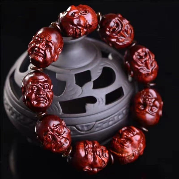 Eighteen Arhats Small‑Leaf Red Sandalwood Bracelet