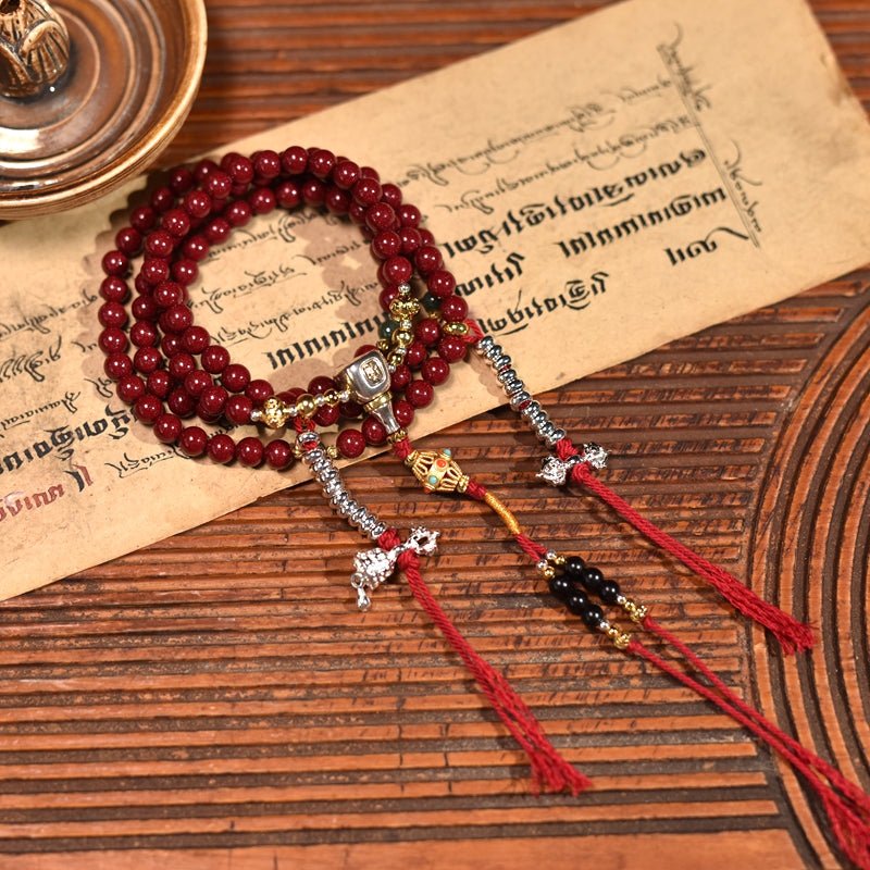 Tibetan cinnabar sand agate prayer beads - view 3