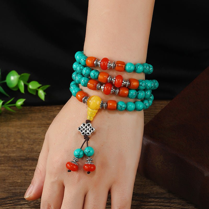 【Special offer】Tibetan Turquoise & Carnelian Rosary | 108 Beads - view 3