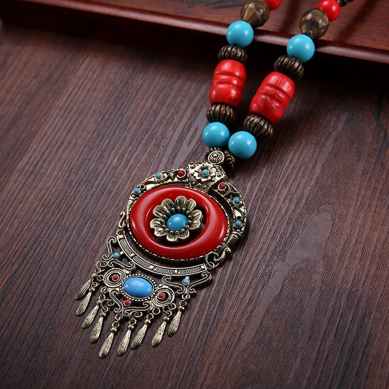 Tibetan Floral Pendant Necklace | Vintage Boho Style - view 2