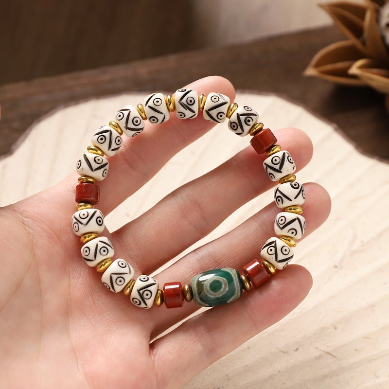Tibetan Natural Yak Bone Carved Bracelet – Agate & Dzi Bead Accents - view 6
