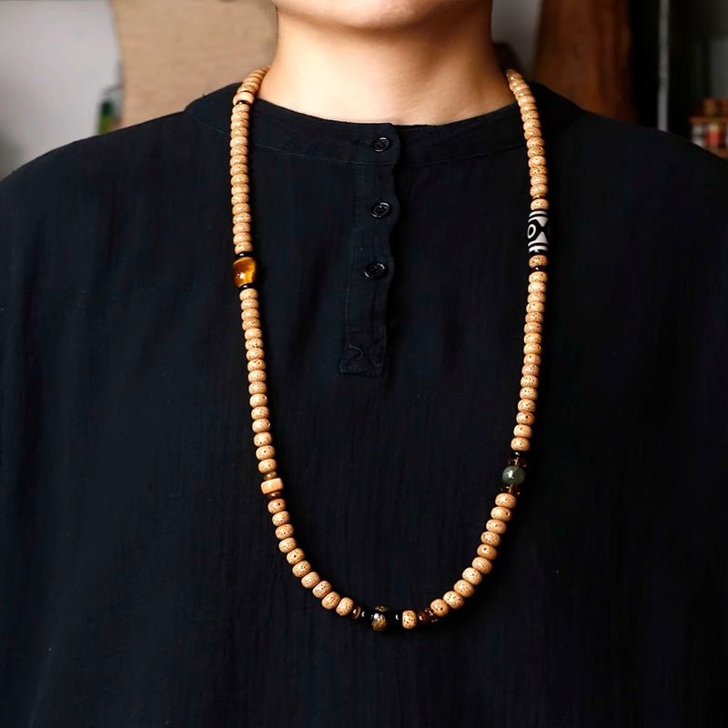 Limitation - 108 beads of sky pearl and bodhi seeds prayer beads-Obsidian - view 2