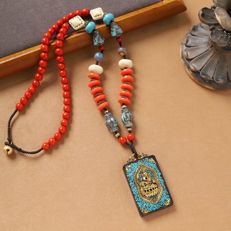 Tibetan Ethnic Style Pendant Necklace – Turquoise & Nepalese Copper Beads - view 2