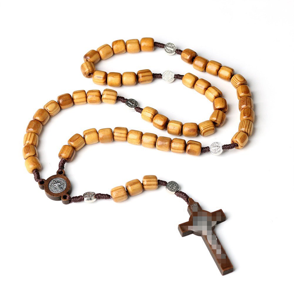 Natural Wooden Rosary Cross Necklace | Handmade - view 2