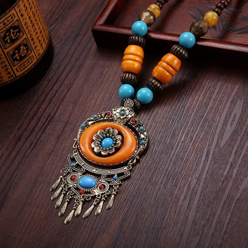 Tibetan Floral Pendant Necklace | Vintage Boho Style - view 3