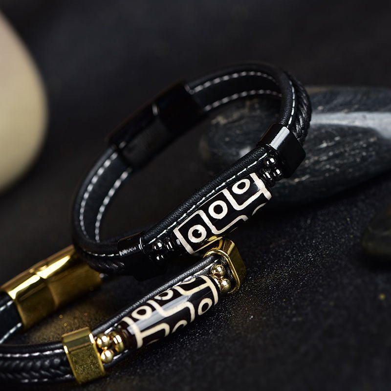 Tibetan Nine‑Eye Dzi Leather Woven Bracelet – Luck & Protection - view 4