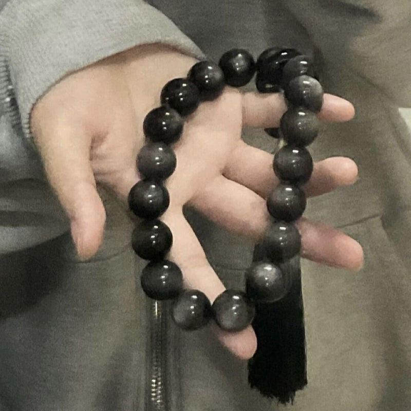 Blessed Tibetan Silver Obsidian Mala Beads | Handmade Buddhist Prayer Beads for Meditation & Protection - Buddhabelief