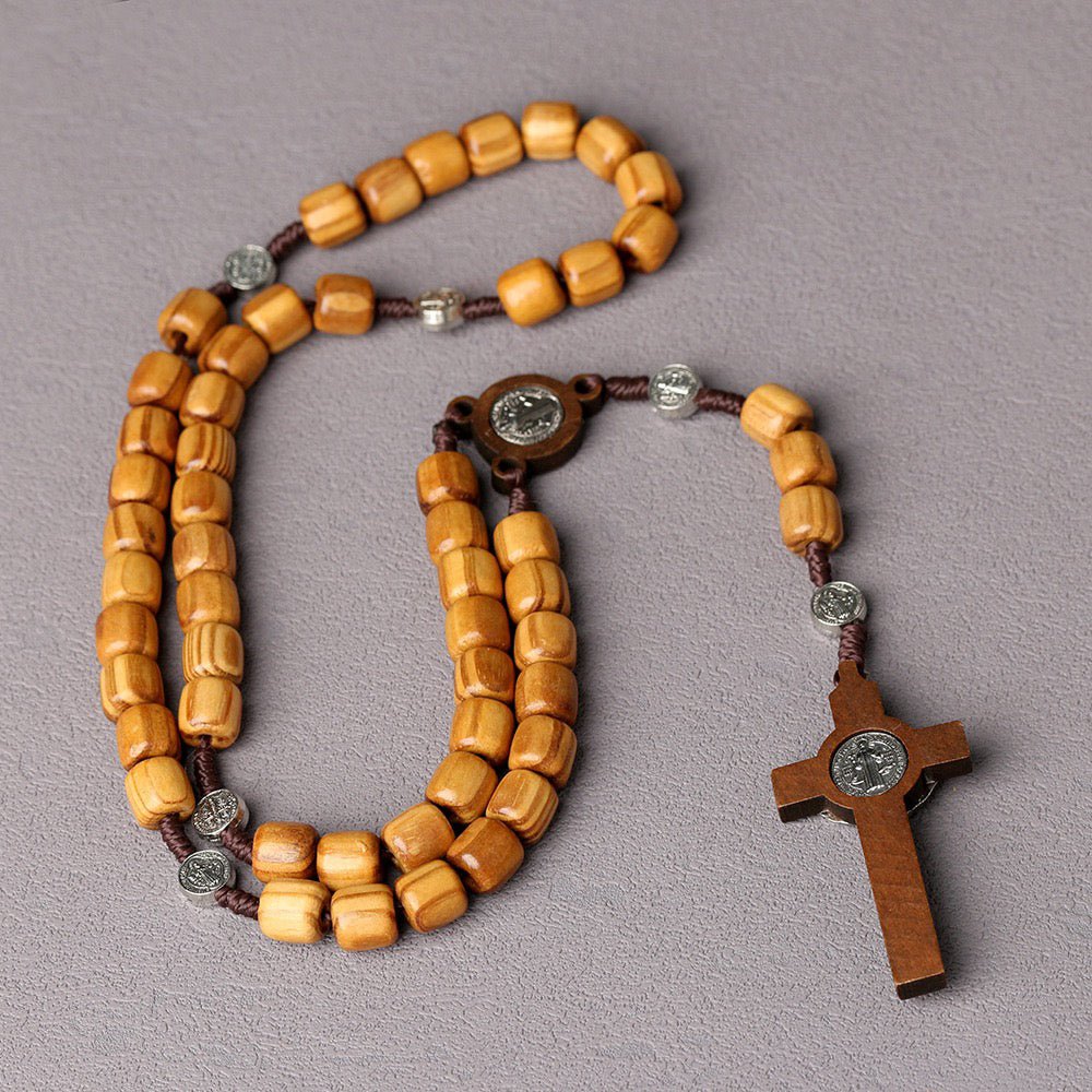 Natural Wooden Rosary Cross Necklace | Handmade - view 1