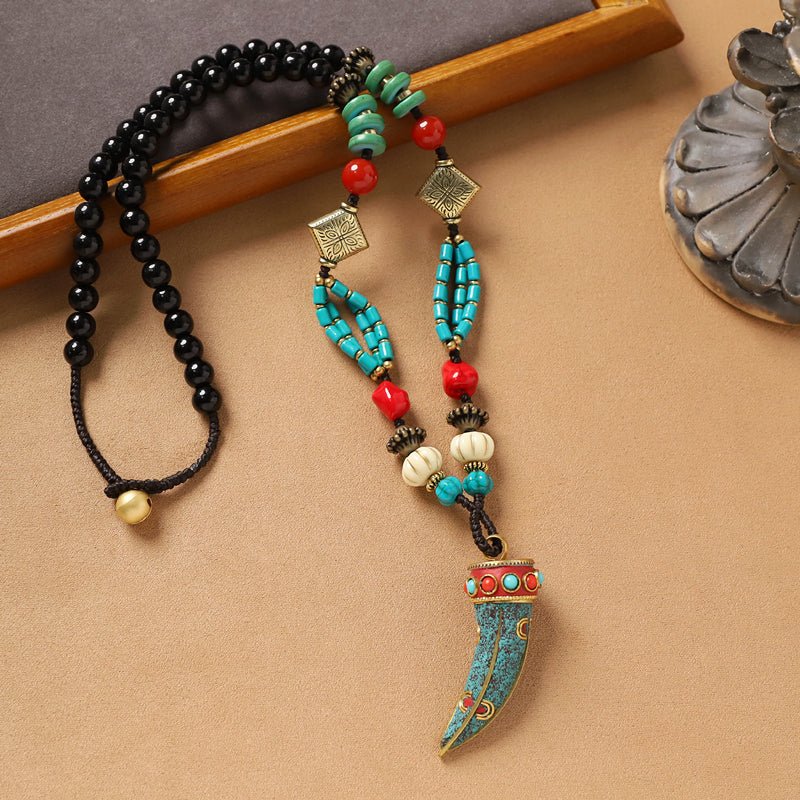 Tibetan Ethnic Style Pendant Necklace – Turquoise & Nepalese Copper Beads - view 3