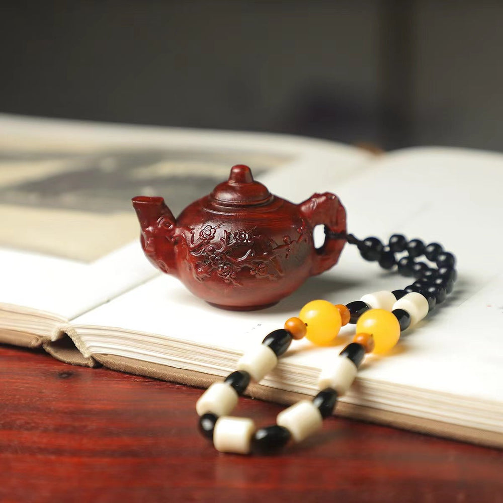 Small‑Leaf Red Sandalwood Teapot Handle Ornament - view 3