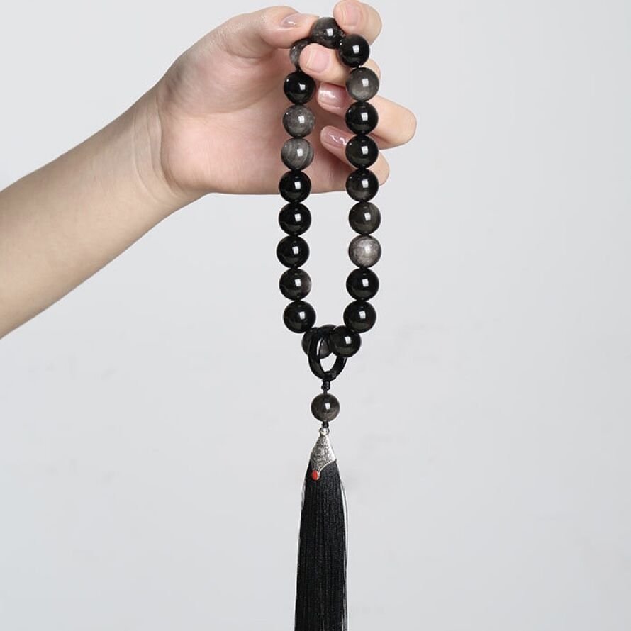 【Special offer】Tibetan Silver Obsidian Mala | Blessed Prayer Beads for Protection - view 4