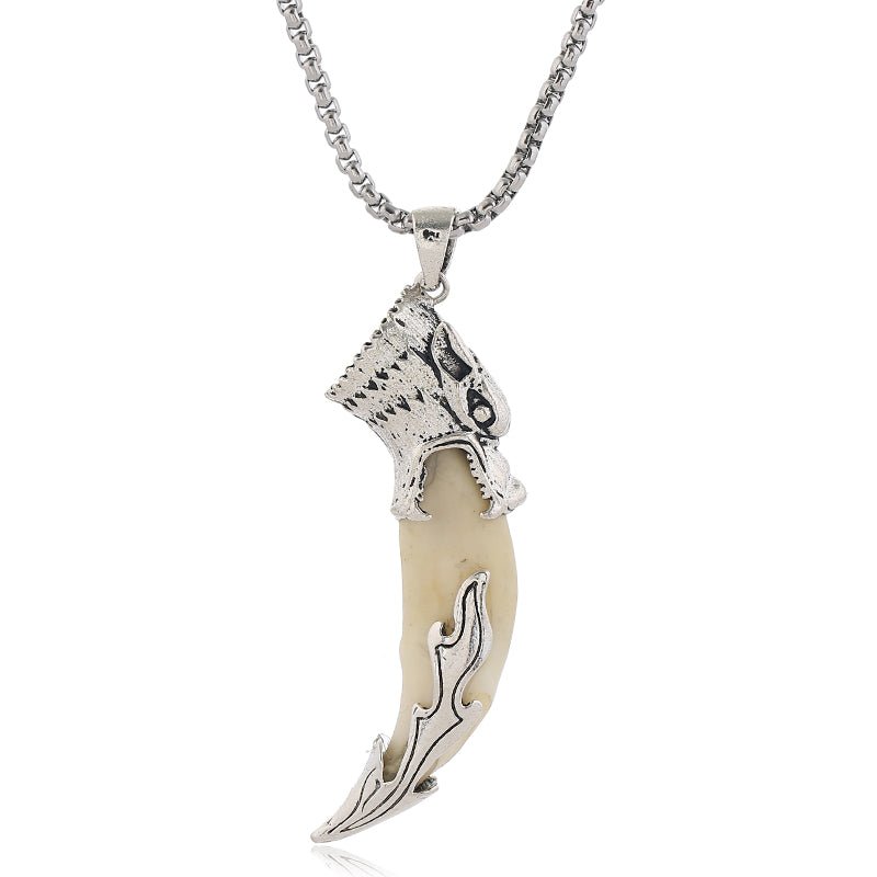 Tibetan Wolf Fang Pendant – Titanium Steel Necklace with Snake Chain - view 2